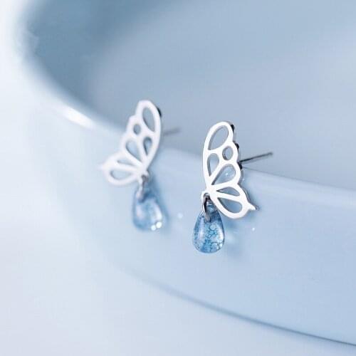 Wholesale 925 Sterling Silver Hollow Butterfly Drop Earrings For Women Young Girls Trend Animal Jewelry Party Gift