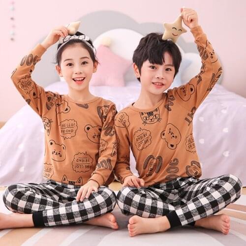 Boys Girls Pajamas Sets Autumn Cotton Sleepwear Children Home Clothes Kids Pyjamas Nightwear Teenage Pijamas For 4 6 8 10 12 14T