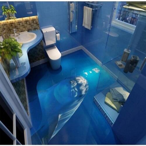 Wellyu Custom large fresco 3D floor sea world cute dolphin tiles three - dimensional painting background wall tiles wallpaper