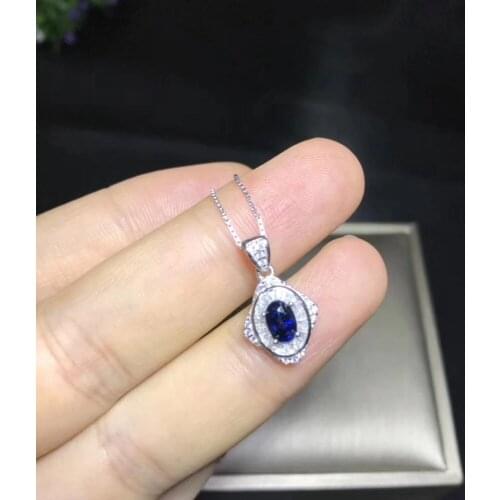 Natural sapphire Pendant natural gemstone pendant necklace S925 silver Lovely Popular geometry rhombic girl party gift jewelery