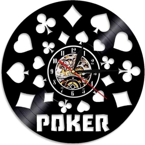 Poker King Rummy Card Wall Clock Vinyl Record Black Hanging 3D Wall Watches Play Card Wall Decor Modern Design Home Clock