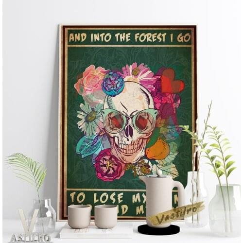 Day Of The Dead Festival Gift Idea Poster Vintage Art Flower Pattern Skull Head Illustration Wall Picture Living Room Home Decor