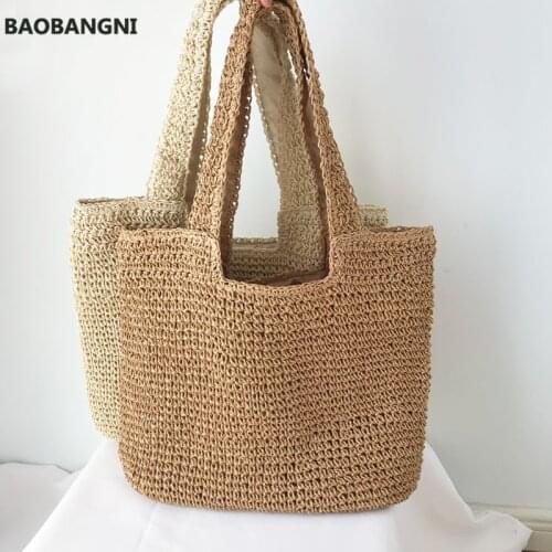 Casual straw women shoulder bags rattan handbags wicker woven summer beach bag lady large capacity tote female bali purses