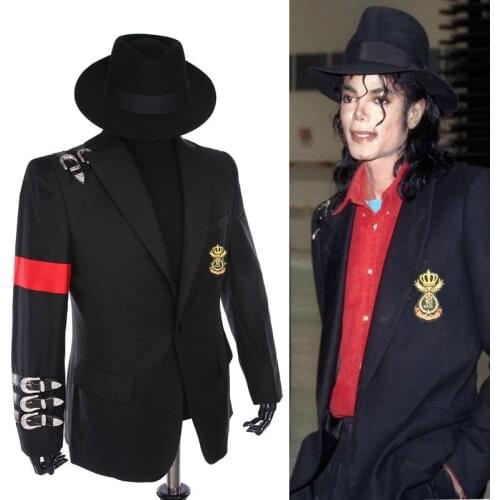 Rare Classic MJ Michael Jackson BAD Jacket Informal Buckle Badge Suit Black Punk Casual Blazer