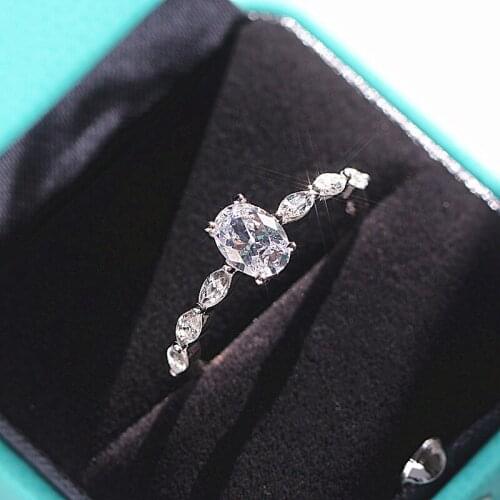 Luxury Female Small Oval Ring 100% Real 925 Sterling Silver Wedding Rings For Women Minimalist Promise Love Engagement Ring