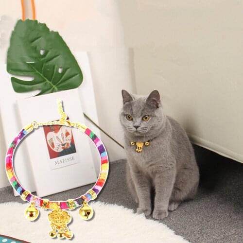 Chinese Style Pet Decoration Cute Cat Collar Adjustable Japanese Cat Collar Pets Accessories Cat Collar with Bell Bless Peace