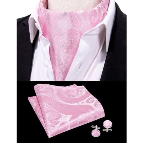 Barry.Wang Paisley Pattern Pink Cravat Ascot Silk Set Scrunch Self British Mens Ties For Wedding Party Men Suits Style LF-0007