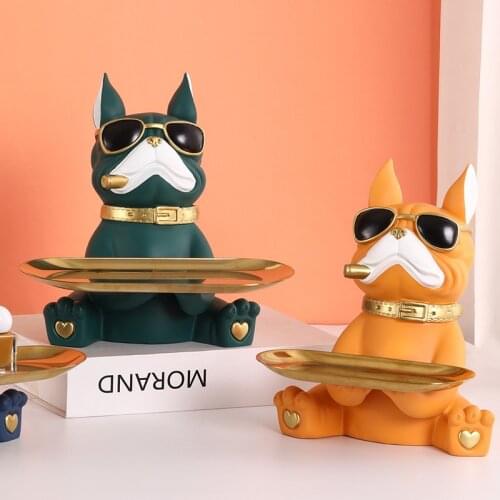 Nordic Resin Animal Bulldog Dog Storage Sculpture Decoration Porch Key Tray Tissue Box Living Room Home Decor Ornaments