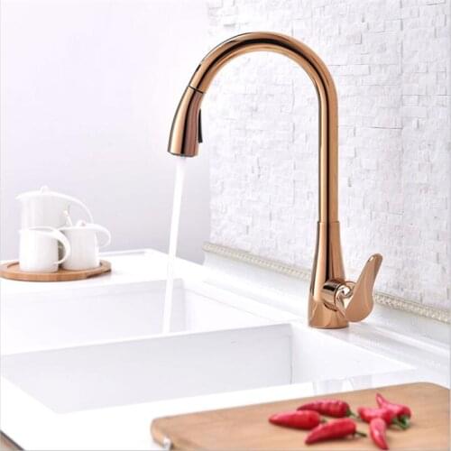 Kitchen sink Faucet Mixer Cold And Hot Deck Mounted Single Handle Pull Out Kitchen Sink Water Mixer Tap Brass Rose Gold