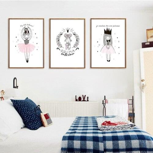 Modern Lovely Decoration Posters Pink Ballet Girl And Shoes Pretty Princess Art Canvas Painting Wall For Child Bedroom Decor