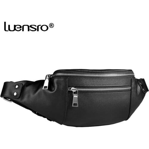 Brand Men Waist Bag Pack Genuine Leather Sport Fanny Bags Mens Cell Phone Wallet Travel Bag Cross Body Fashion Belt Bags
