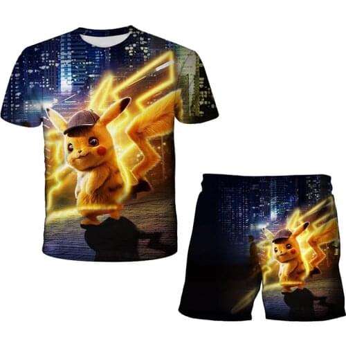 Takara Tomy Pokemon Pikachu Boys Girls Clothes Set Summer Kids T shirt Pants Casual Sport Suits Children Clothes Outfits