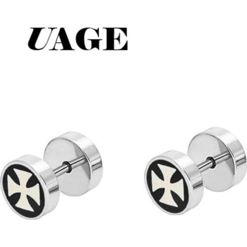 UAGE 1Pair Punk Style Titanium Steel Iron Cross Medal Stud Earrings for Men Trendy Party Jewelry Gift