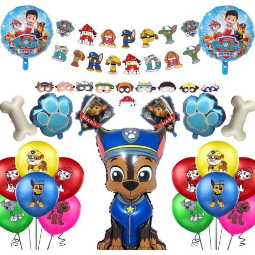 Paw Patrol Birthday Balloons Toys Chase Marshall Skye Rubble Puppy Ballon Figure Boys Party Flag DIY Deco Supplies Set For Child