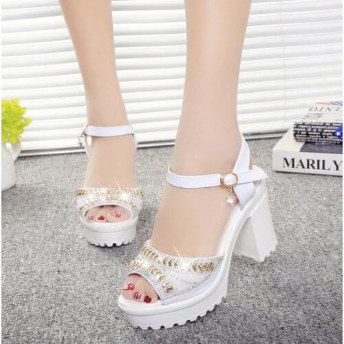 2020 summer new rhinestone fish mouth shoes thick bottom sponge cake waterproof platform high heel thick with sandals women