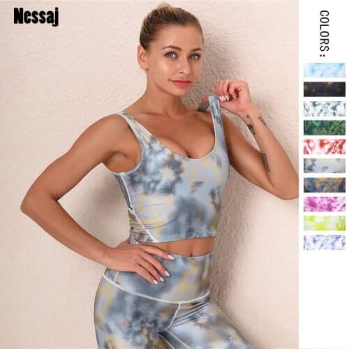 Nessaj Women Sports Bra Printing Tank Top Fitness Running Underear Femme Padding Gym Bras Top Traning Top Women Clothes