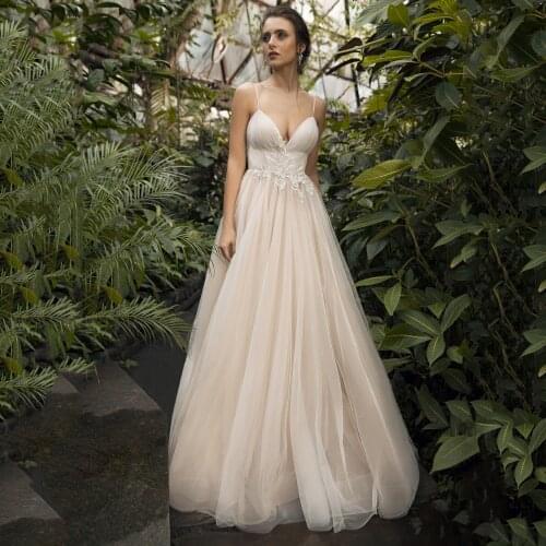Thinyfull 2020 Summer Boho Beach Wedding Dresses A Line Spaghetti Straps Bride Dresses Tulle Lace Appliques Vestidos de novia