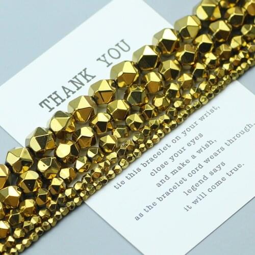 Gold Faceted Round Hematite Beads Plating Natural Stone Spacer Loose bead for Jewelry Making DIY Bracelet Necklace Findings 15