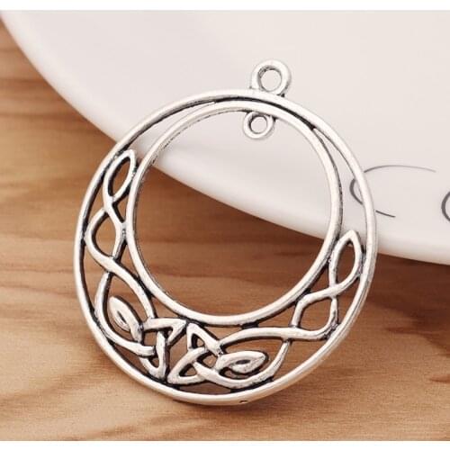 10 Pieces Tibetan Silver Celtics Knot Dangle Connector Circle Charms Pendants for Jewellery Making Findings 40x40mm