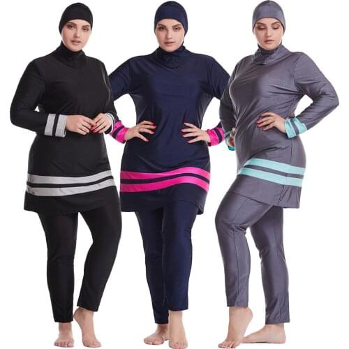 2021 Muslim Swimwear Islamic Full Cover Modesty Plus Size Summer Beach Swim Wear Arab Women Beachwear Burkini Swimsuit