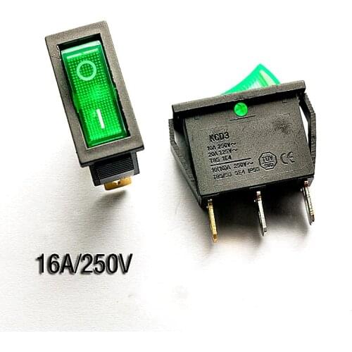 50pcs/lot Thin boat type switch KCD 3-101n KCD2 green 3 feet 2 band lamp 16A/250V