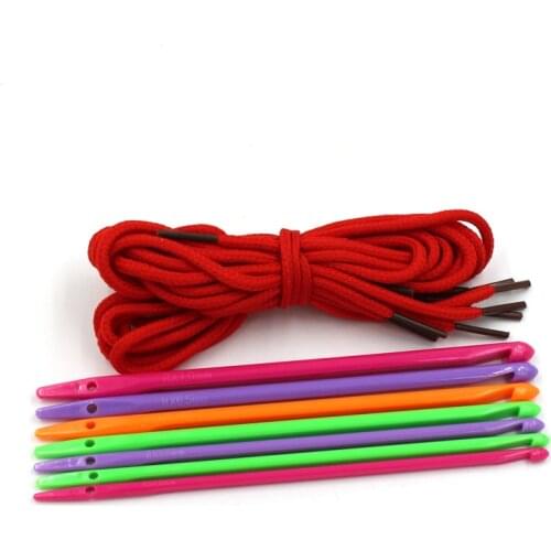 7pcs Plastic Magic Crochet Hook 7pcs Rope Knitting Needles Double-ended Straight Pin with Hole Needle Knitting Hooks Tool Set