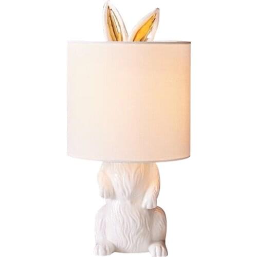 American Simple Novelty Cute Masked Rabbit Led Table Lamp White Creative Desk Lamps Girls Bedroom Lights Kids Room Study Bedside