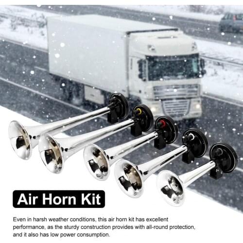 Car Horn 12V Air Horn Kit 5 Trumpets Weather Resistant Long-lasting 130dB Air Horn Trumpets For Truck Car Auto Accessories