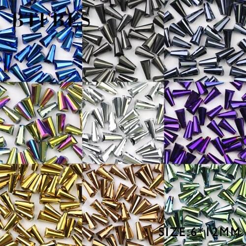 BTFBES plating AB Tower Shape Austrian Crystal Beads Conical Spire 6*12mm 48pcs Glass Loose Bead For Jewelry Bracelet Making DIY