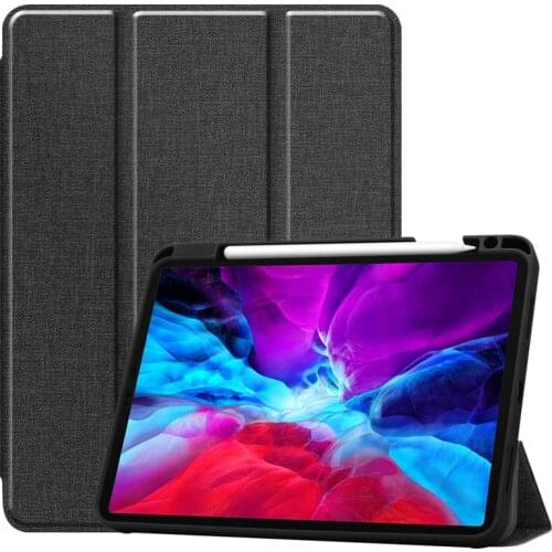 Business Cloth Texture Smart Cover For iPad pro 12.9" 2020 Folding PU Leather Soft TPU Flip Stand Back Cover with Pencil Holde