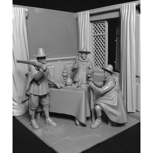 Resin Figure 1/24 ancient crew include 3 man with scene Model Unassambled Unpainted Figure Building Kit