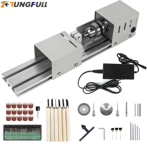 DC12-24V Mini Lathe Machine Tools Beads Machine Woodworking DIY Miniature Lathe with Power Carving Cutter Wood Lathe