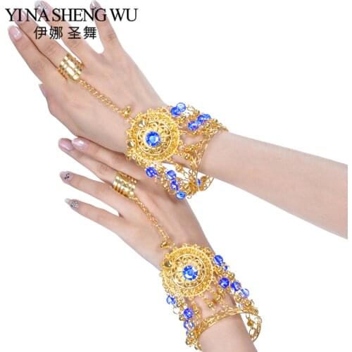 Belly Dance Indian Bollywood Jewelry Accessories With Rhinestones Bells 1 Pair Indian Jewelry Bracelet Belly Dancing Accessories