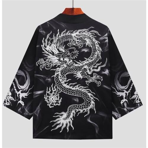 New Relaxed Harajuku Daopao Japanese Printed Kimono Mens 5-point Short Sleeve Polyester Casual Shirt Designer Shirts