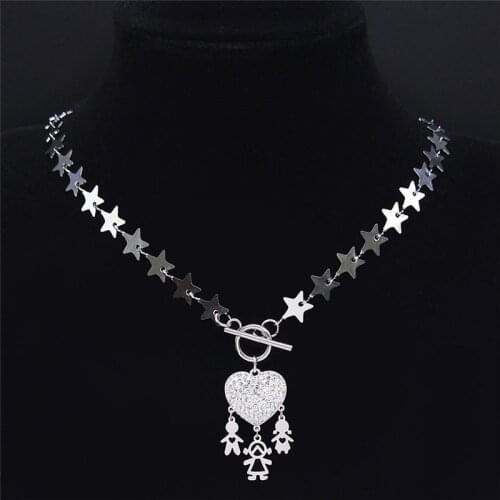Love Heart Mom Girl Boy Stainless Steel Necklaces Charm Women Silver Color Pendant Necklace Jewelry collares de cristal N4812S01