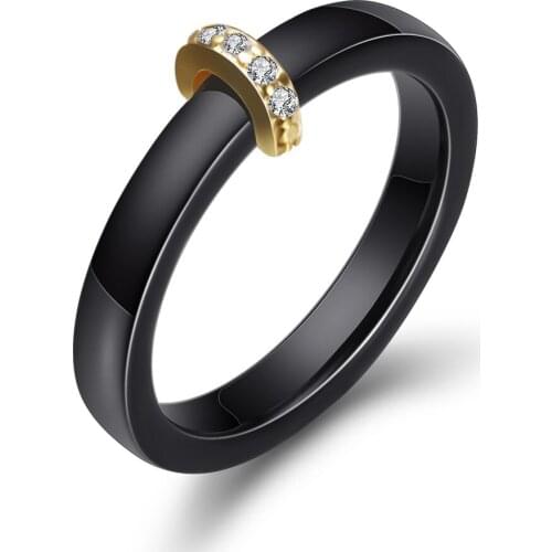 Fashion Ceramic Micro Zircon Simple Couple Gold Metal Ring Round Circle Engagement Rings Good Quatity