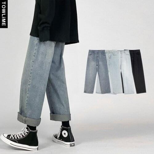 Men Baggy Casual Jeans 2021 Solid Korean Fashion Loose Denim Pants Women Streetwear Hip Hop Vintage Joggers Trousers Pantaloons