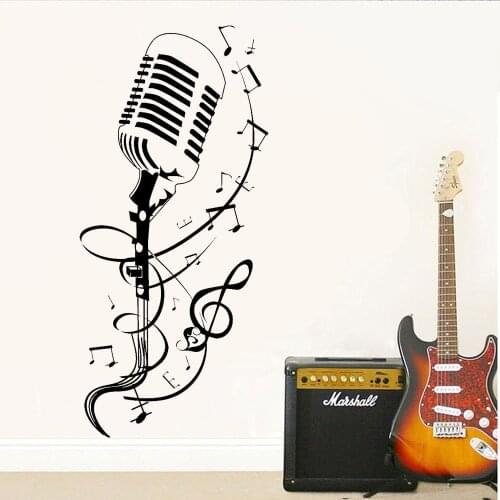Music Room Singing Karaoke Vinyl Wall Decal Microphone Patterns Indoor Wall Stickers music notation Home Decoration Poster Z475
