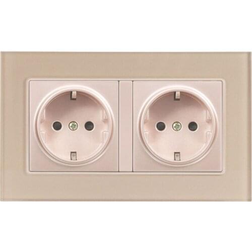 Wall Crystal Glass Panel Power Socket EU Standard Germany Type Socket 16A Electrical Double Outlet Socket 146mm * 86mm