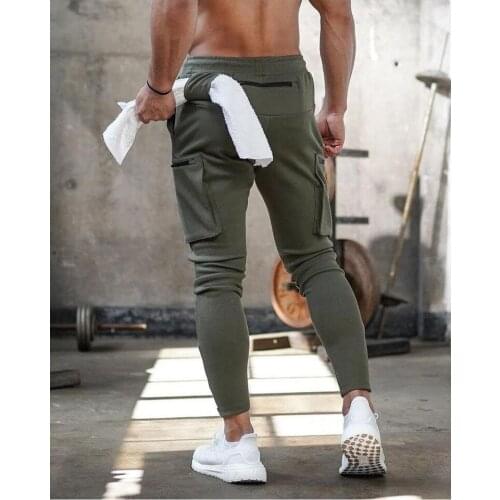2020 new mens sports leisure multi-bag camouflage cotton pants muscle fitness running mid-waist pants