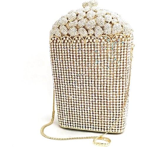 Newest women accessories diamonds luxury clutches American popcorn embellished crystal purses Bridal wedding party purses
