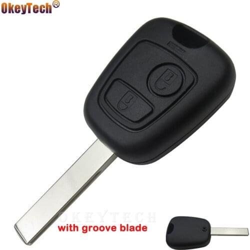 OkeyTech 2 Button Replacement Remote Key Shell for Peugeot 407 D05 Auto Car Key Blank Cover Fob Case with Groove Uncut Blade