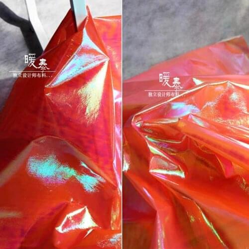 Orange Iridescent Reflective PVC Leather Fabric DIY Waterproof Raincoat Bag Garment Clothing PU Leather Fabric
