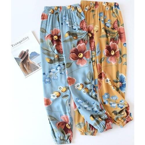 Pure Cotton Pyjama Pants for Women Loose Thin Section Closed Bloomers Cotton Mosquito Sleeping Pants Pantalones Pijama Mujer