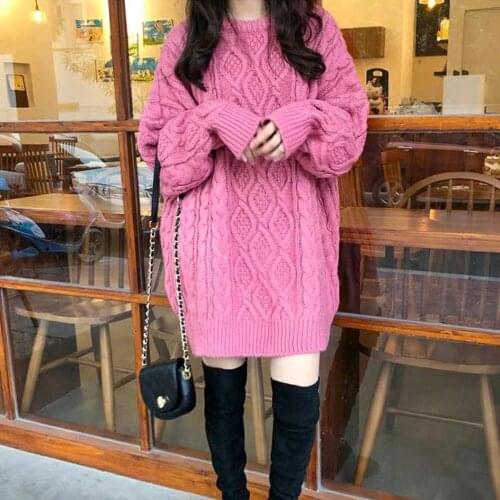 2021 Solid Round Neck Oversize Pullover Sweater Long Sleeve Warm Autumn Winter Clothing Jumper Harajuku Topd 9 Colors L67
