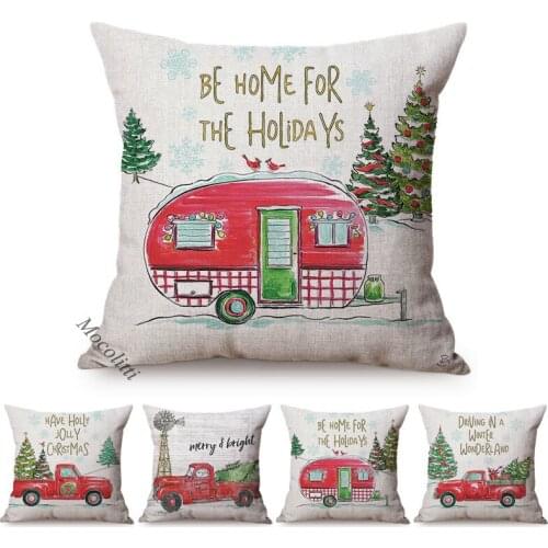 Rural Style Christmas Decorative Pillow Case Christmas Tree Vintage Car Print Home Decor Cotton Linen Square Sofa Cushions Cover