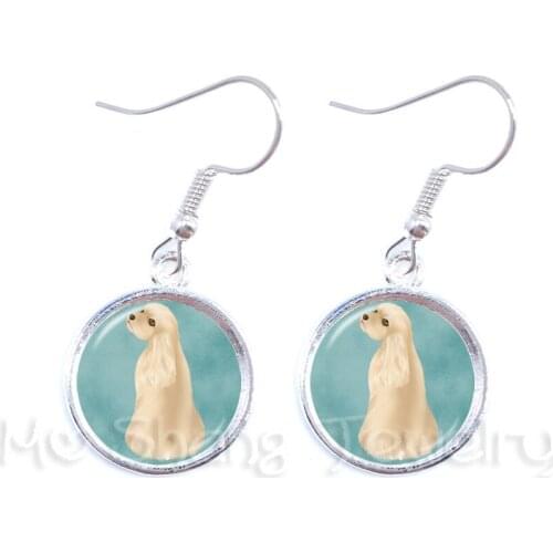 Lovely Dog And Cat Earrings Round Glass Cabochon Animal Handmade Drop Earrings For Women Girls Creative Gift
