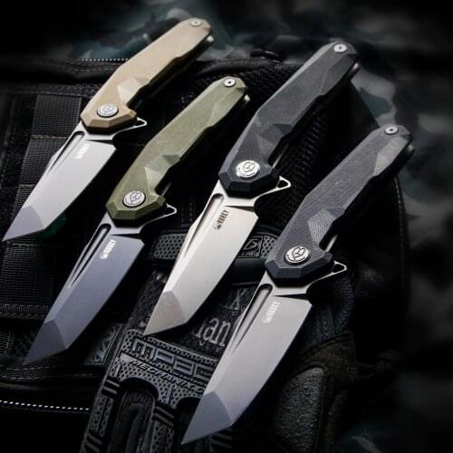 Kubey Carve KB237 Tanto D2 3.6" Folding Knife Grippy G10 Handle with Deep Carry Clip for Outdoor Tactical Everyday Carry