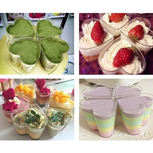 50pcs Dessert Cup with Spoons Clear Plastic Mousse Pudding Appetizer Cups Heart-shape Disposable Parfait Serving Bowls Party Dec