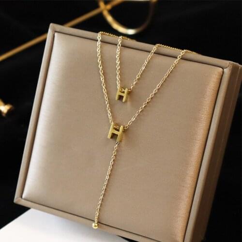 Titanium steel New fashion jewelry 2 layer H letters choker snake necklace nice gift for women girl